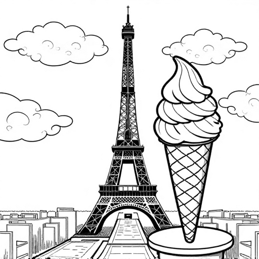 An ice-cream the size of the eiffel tower beside the actual eiffel tower.