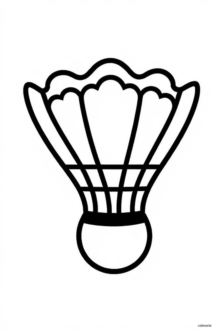 Minimalist coloring page of a single badminton shuttlecock, extra-thick bold black outlines, high contrast line art, no background
