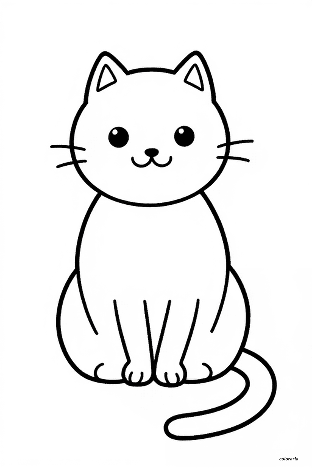 适合幼儿涂色的极简黑白线条坐姿猫咪插画