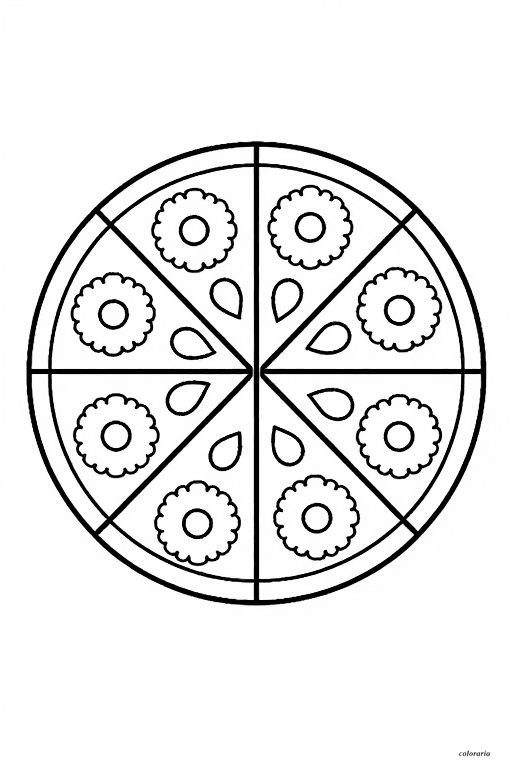Printable minimalist Hawaiian pizza coloring page with bold outlines, designed for toddlers