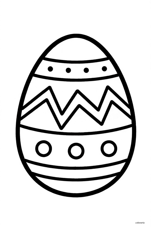 Free printable coloring page of a large, simple Easter egg with zigzag and dot patterns, bold outlines, perfect for toddlers