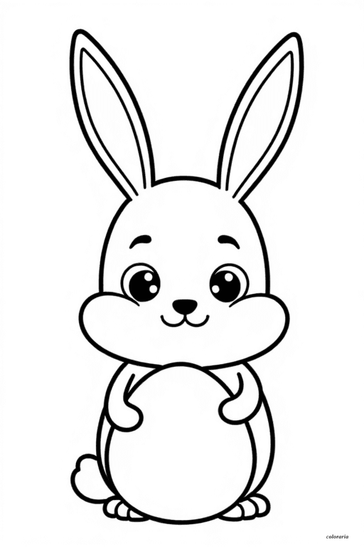 Minimalist Easter bunny sitting upright holding a large egg, with extra-thick bold outlines, designed for toddlers to color
