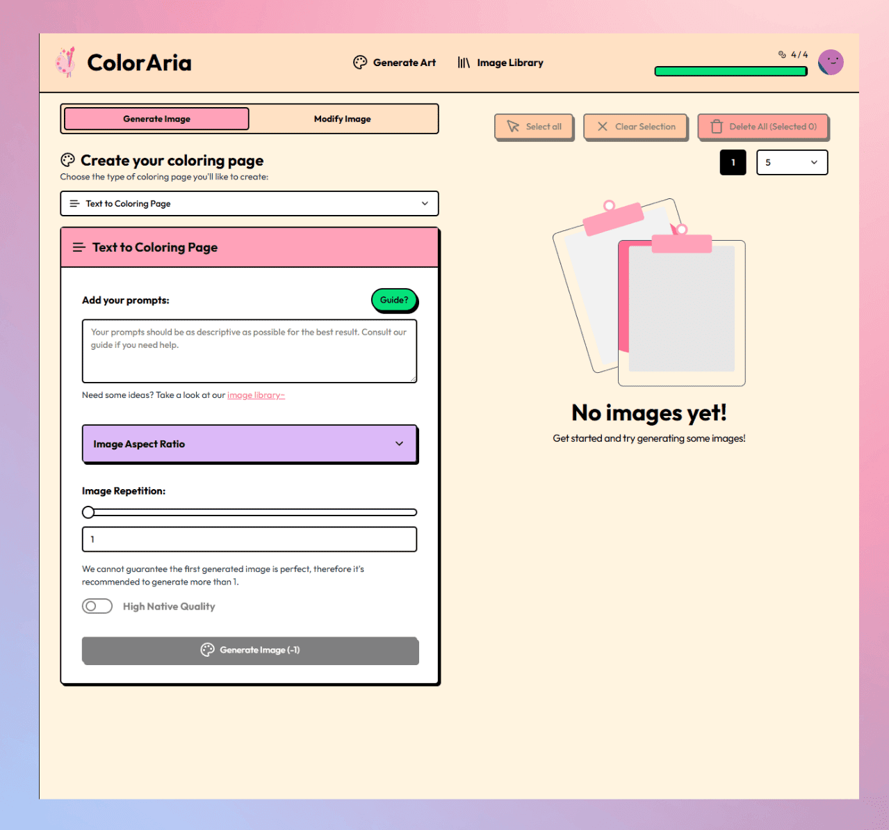 ColorAria Text-To-Image AI Coloring Generator 