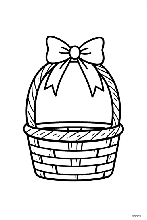 Printable Easter basket coloring page with a large bow for toddlers, bold outlines