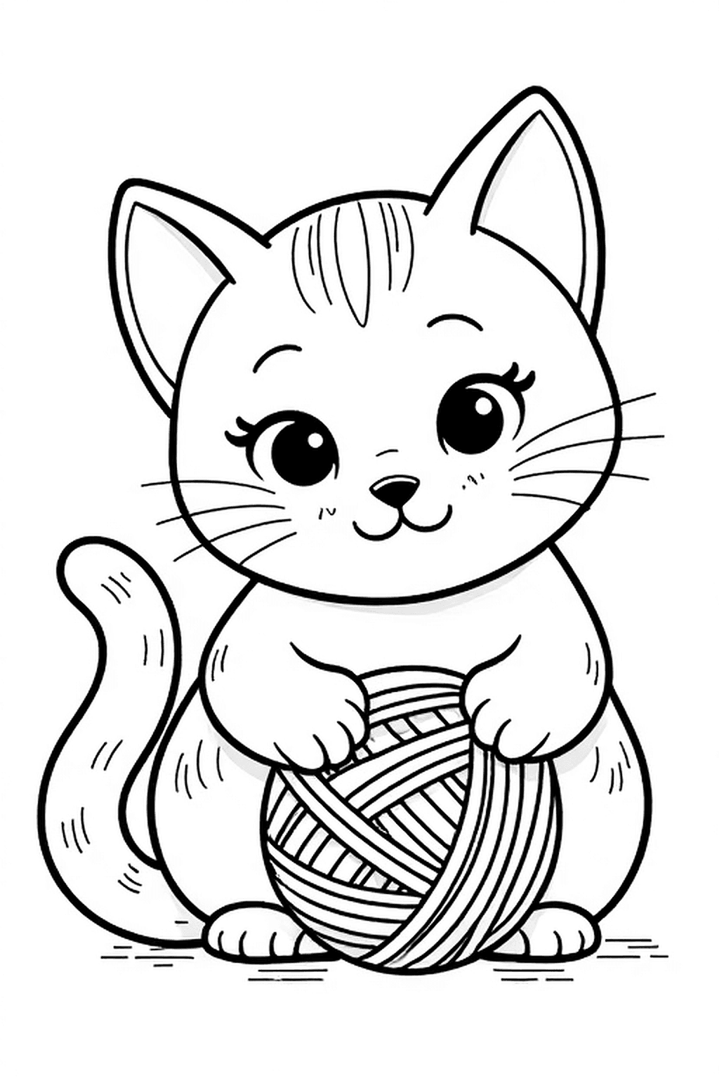 Cat Playing with Ball of Yarn