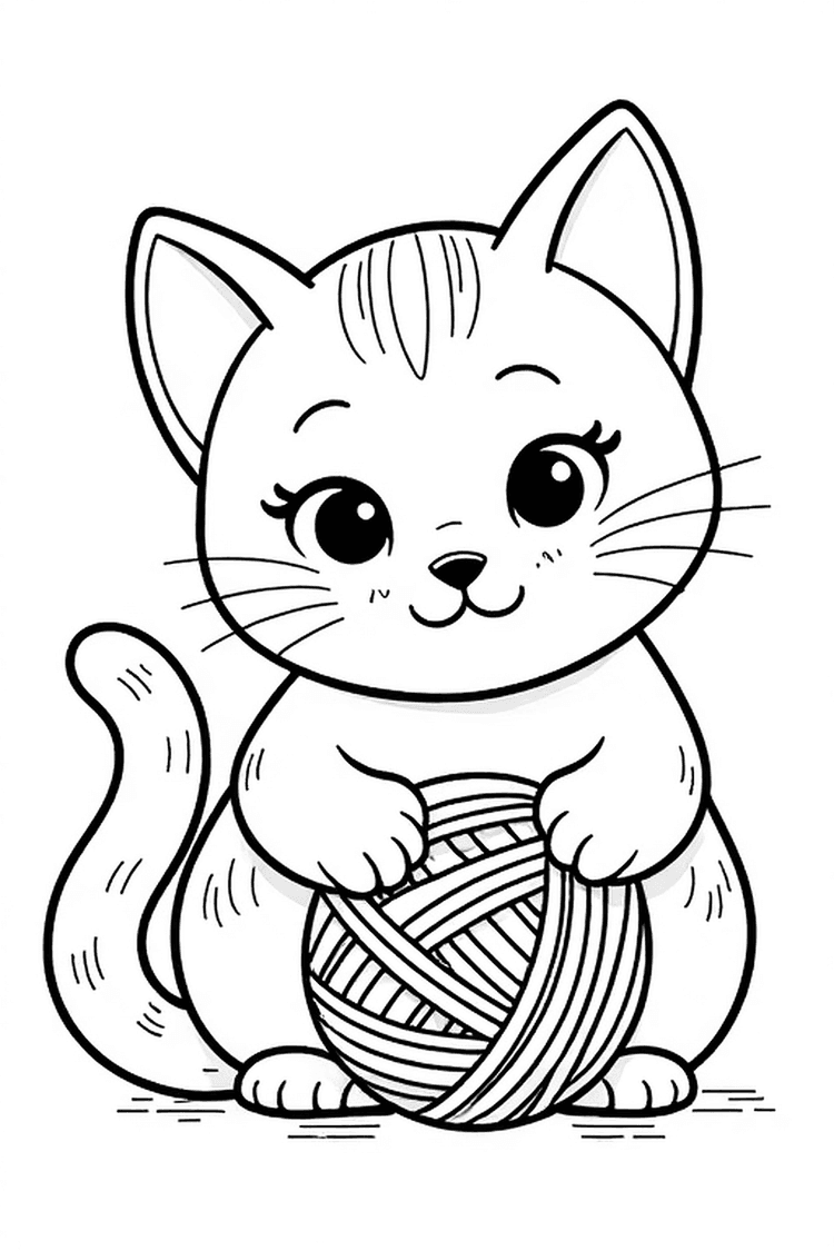 Cat Playing with Ball of Yarn