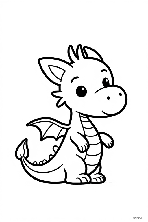 Minimalist dragon coloring page for toddlers, featuring a chunky side-profile dragon with thick black outlines and no background.