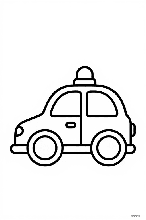 Simple police car coloring page with thick outlines and no background, perfect for toddlers