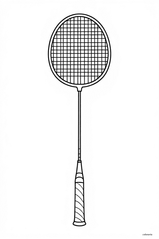Simple badminton racket line art for toddlers to color, with thick bold black outlines, no background