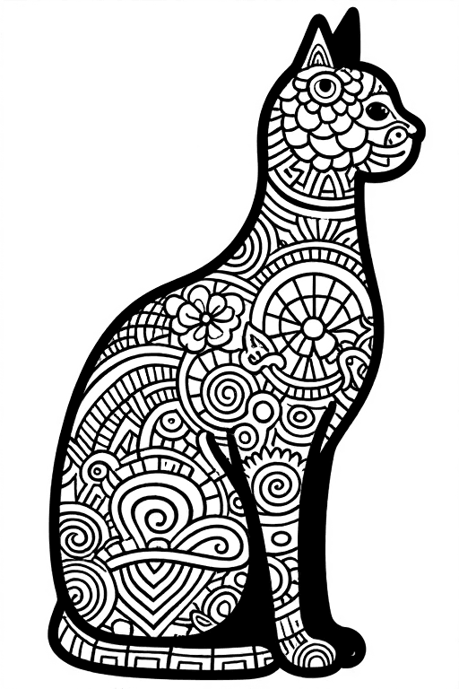 Intricate Zentangle Cat Coloring Page