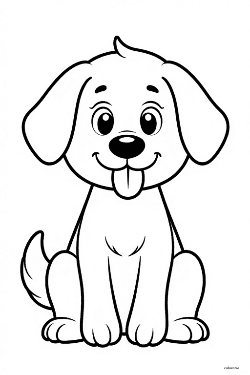 Minimalist adorable puppy with its tongue out, made of basic shapes, extra-thick bold black outlines, perfect for toddlers to color.